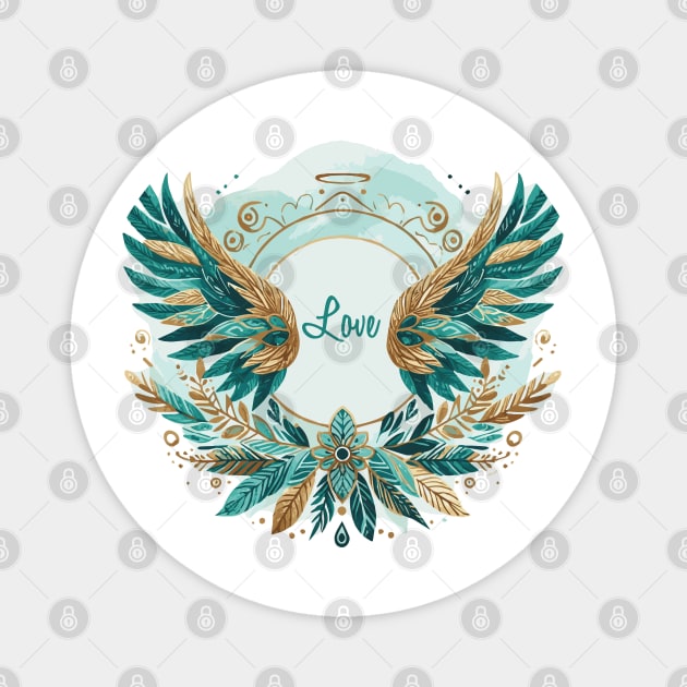 Angel Wings Blue Watercolor with Love Magnet by Heartsake